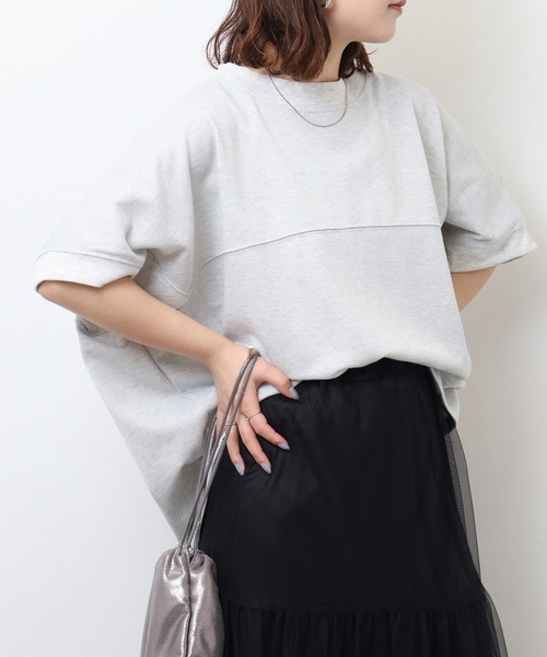 atONE(アットワン)の「ラメ混裏毛デザインハーフスリーブプルオーバートップス(Tシャツ/カットソー・レディース・杢グレー/チャコール/オートミール・L/M)」の16枚目の写真