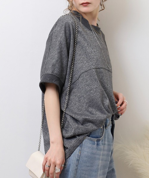 atONE(アットワン)の「ラメ混裏毛デザインハーフスリーブプルオーバートップス(Tシャツ/カットソー・レディース・杢グレー/チャコール/オートミール・L/M)」の6枚目の写真