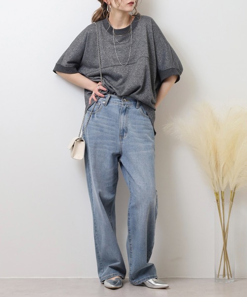 atONE(アットワン)の「ラメ混裏毛デザインハーフスリーブプルオーバートップス(Tシャツ/カットソー・レディース・杢グレー/チャコール/オートミール・L/M)」の7枚目の写真