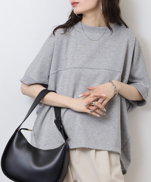 atONE(アットワン)の「ラメ混裏毛デザインハーフスリーブプルオーバートップス(Tシャツ/カットソー・レディース・杢グレー/チャコール/オートミール・L/M)」の9枚目の写真