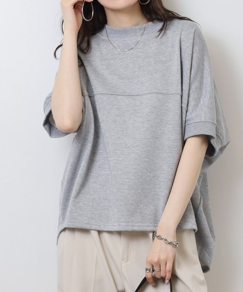 atONE(アットワン)の「ラメ混裏毛デザインハーフスリーブプルオーバートップス(Tシャツ/カットソー・レディース・杢グレー/チャコール/オートミール・L/M)」の10枚目の写真
