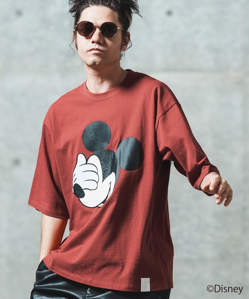GLIMCLAP（グリムクラップ）の「mt9696- Printed T-shirtr-Mickey Mouse- 【ミッキー】プリントTシャツ（Tシャツ/カットソー・メンズ・スミクロ/レッド/オフホワイト・S/M/L）」の5枚目の写真