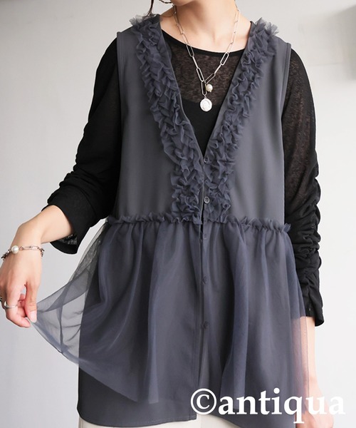 antiqua（アンティカ）の「チュールフリルベスト（ベスト・レディース・ブラック/チャコールグレー・ONE SIZE）」の11枚目の写真