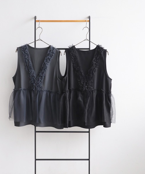 antiqua（アンティカ）の「チュールフリルベスト（ベスト・レディース・ブラック/チャコールグレー・ONE SIZE）」の14枚目の写真