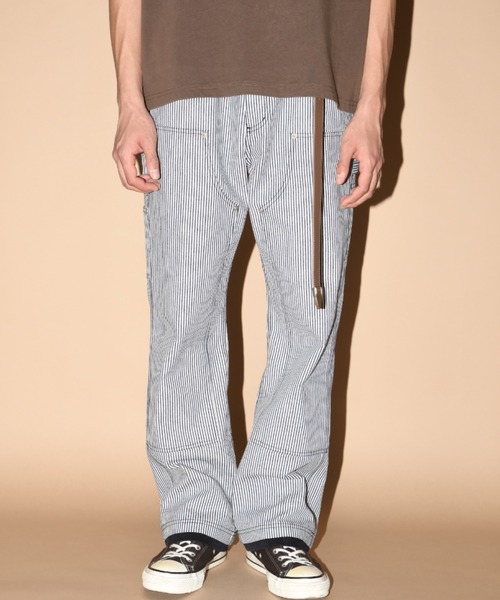 SUPERTHANKS（スーパーサンクス）の「レイヤードヘムダブルニーパンツ（無地・ヒッコリー）セットアップ可能/Layered hem Double knee Pants（その他パンツ・メンズ・ブルー/ブラック/ブラウン・S/M/L）」の6枚目の写真