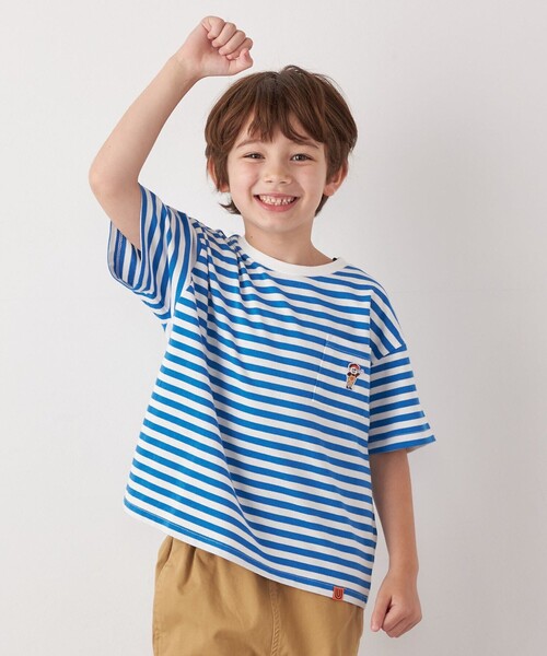 UNIVERSAL OVERALL（ユニバーサルオーバーオール）の「【SHIPS any別注】UNIVERSAL OVERALL: WINDY Jr. ワッペン ボーダー Tシャツ <KIDS>（Tシャツ/カットソー・キッズ・ブルー/ピンク/グリーン/ブラック・110/120/130/140/150）」の4枚目の写真