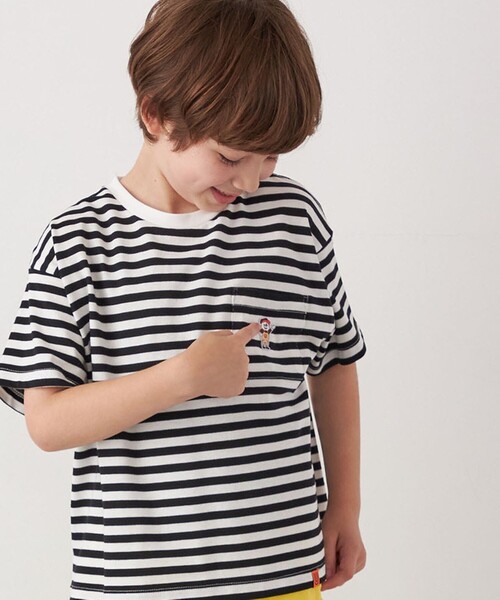 UNIVERSAL OVERALL（ユニバーサルオーバーオール）の「【SHIPS any別注】UNIVERSAL OVERALL: WINDY Jr. ワッペン ボーダー Tシャツ <KIDS>（Tシャツ/カットソー・キッズ・ブルー/ピンク/グリーン/ブラック・110/120/130/140/150）」の2枚目の写真