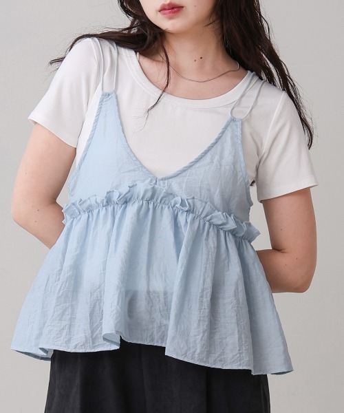Bab（バブ）の「フリルキャミトップス（Tシャツ/カットソー・レディース・アイボリー/ブラック/ブルー・M）」の3枚目の写真
