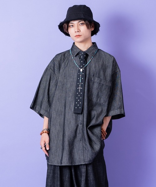 a.p.o.v.(エーピーオービー)の「a.p.o.v. 無加工デニムオーバーサイズシャツ(シャツ/ブラウス・メンズ・ブラック/ネイビー・ONESIZE)」の1枚目の写真