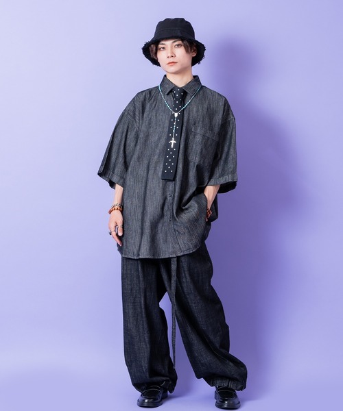 a.p.o.v.(エーピーオービー)の「a.p.o.v. 無加工デニムオーバーサイズシャツ(シャツ/ブラウス・メンズ・ブラック/ネイビー・ONESIZE)」の4枚目の写真