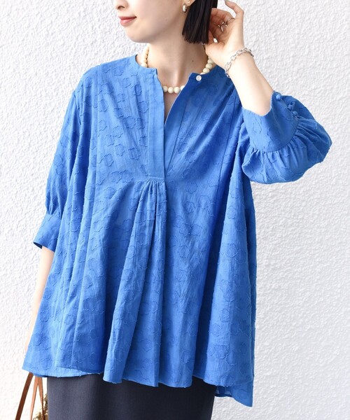 ブラウス シャツ 「ZOZO限定」jacquard puff sleeve tunic レディース セール】*ZOZO限定*シャーリングバックタイブラウス◇（シャツ