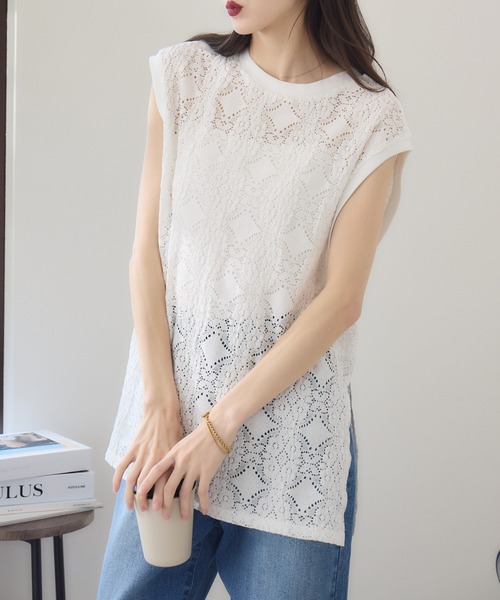 RU.TI.LE（ルチル）の「【RU.TI.LE】立体レースカットプルオーバー（Tシャツ/カットソー・レディース・ホワイト/ブラック・MEDIUM）」の7枚目の写真