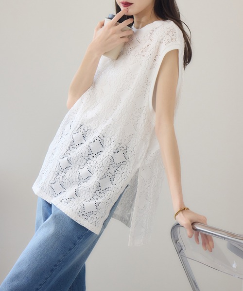 RU.TI.LE（ルチル）の「【RU.TI.LE】立体レースカットプルオーバー（Tシャツ/カットソー・レディース・ホワイト/ブラック・MEDIUM）」の9枚目の写真