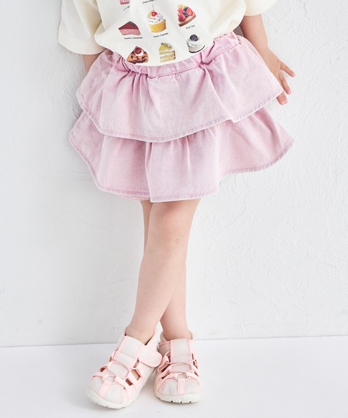 pairmanon（ペアマノン）の「ケミカル カラー ティアード デニムスカッツ（デニムパンツ・キッズ・ブラウン/ピンク/カーキ・100/140/130/110/120/90/150）」の3枚目の写真