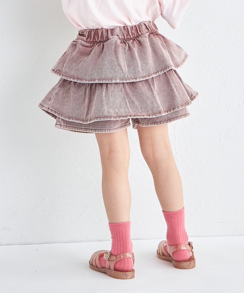 pairmanon（ペアマノン）の「ケミカル カラー ティアード デニムスカッツ（デニムパンツ・キッズ・ブラウン/ピンク/カーキ・100/140/130/110/120/90/150）」の5枚目の写真