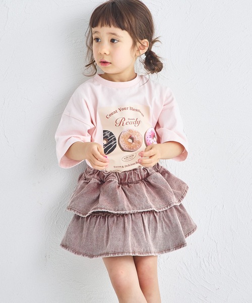 pairmanon（ペアマノン）の「ケミカル カラー ティアード デニムスカッツ（デニムパンツ・キッズ・ブラウン/ピンク/カーキ・100/140/130/110/120/90/150）」の6枚目の写真