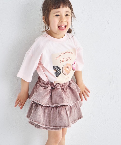 pairmanon（ペアマノン）の「ケミカル カラー ティアード デニムスカッツ（デニムパンツ・キッズ・ブラウン/ピンク/カーキ・100/140/130/110/120/90/150）」の7枚目の写真