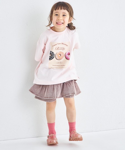 pairmanon（ペアマノン）の「ケミカル カラー ティアード デニムスカッツ（デニムパンツ・キッズ・ブラウン/ピンク/カーキ・100/140/130/110/120/90/150）」の8枚目の写真