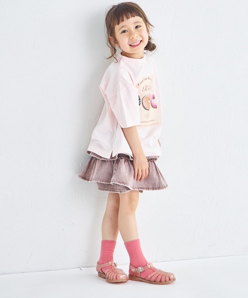 pairmanon（ペアマノン）の「ケミカル カラー ティアード デニムスカッツ（デニムパンツ・キッズ・ブラウン/ピンク/カーキ・100/140/130/110/120/90/150）」の9枚目の写真