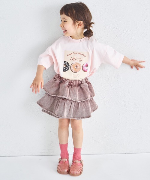 pairmanon（ペアマノン）の「ケミカル カラー ティアード デニムスカッツ（デニムパンツ・キッズ・ブラウン/ピンク/カーキ・100/140/130/110/120/90/150）」の10枚目の写真