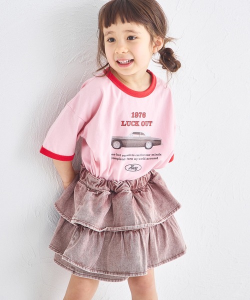 pairmanon（ペアマノン）の「ケミカル カラー ティアード デニムスカッツ（デニムパンツ・キッズ・ブラウン/ピンク/カーキ・100/140/130/110/120/90/150）」の11枚目の写真