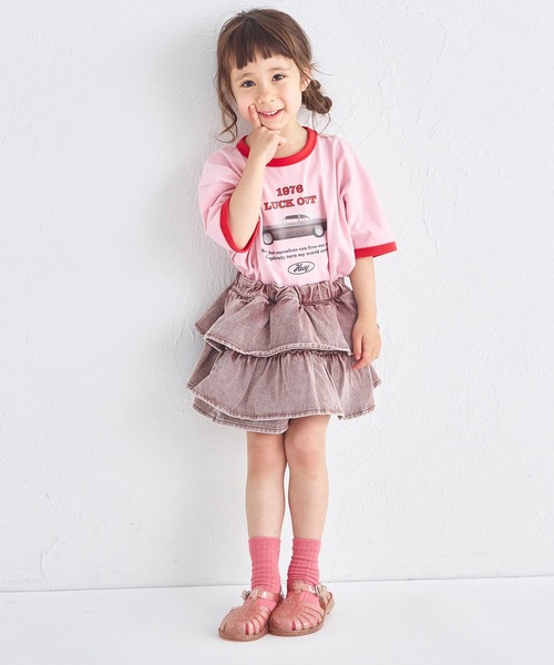 pairmanon（ペアマノン）の「ケミカル カラー ティアード デニムスカッツ（デニムパンツ・キッズ・ブラウン/ピンク/カーキ・100/140/130/110/120/90/150）」の18枚目の写真