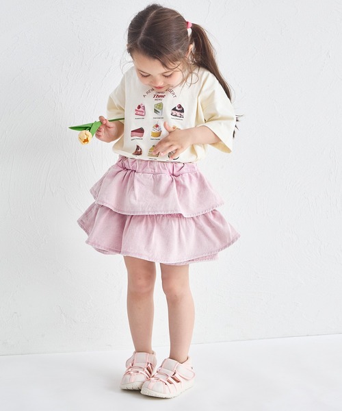 pairmanon（ペアマノン）の「ケミカル カラー ティアード デニムスカッツ（デニムパンツ・キッズ・ブラウン/ピンク/カーキ・100/140/130/110/120/90/150）」の14枚目の写真