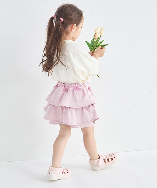 pairmanon（ペアマノン）の「ケミカル カラー ティアード デニムスカッツ（デニムパンツ・キッズ・ブラウン/ピンク/カーキ・100/140/130/110/120/90/150）」の15枚目の写真