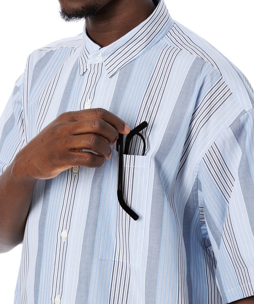 mister it. Sandie　bandana　20SS　アシメシャツ　S Multi Stripe Oversized Pocket S/S Shirt / オーバーサイズ