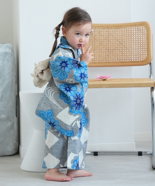 ウタタネ　子供浴衣 3点セット 伝統工芸 注染 手染め 本染め 日本製 120 キッズ浴衣3点セット 女の子 utatane×注染工房 kids 日本製注染（浴衣