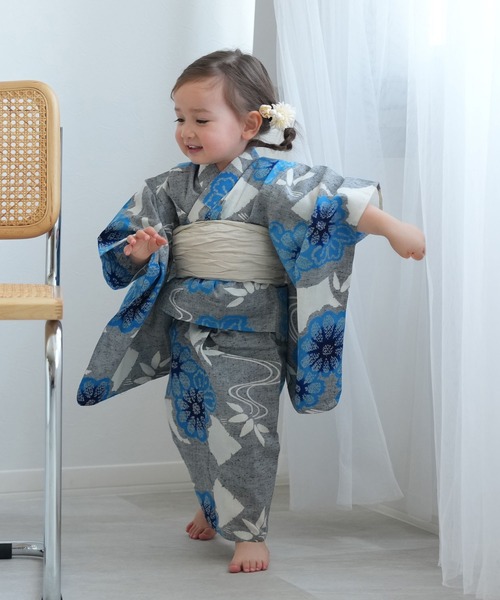 キッズ浴衣3点セット 女の子 utatane×注染工房 kids 日本製注染（浴衣