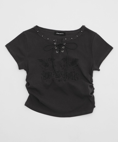 dispark(ディスパーク)の「DISPARK/レースアッププリントピチT(Tシャツ/カットソー・レディース・スミクロ・FREE)」の7枚目の写真