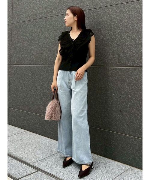 LAGUNAMOON（ラグナムーン）の「メッシュフリルノースリニットプルオーバー（ニット/セーター・レディース・ブラック/アイボリー/ボルドー・FREE）」の14枚目の写真