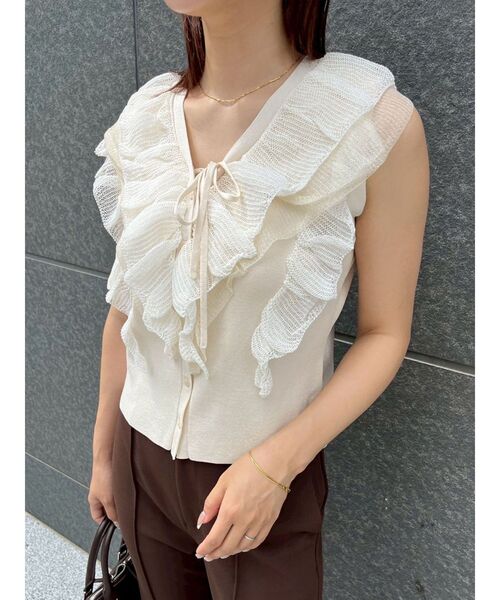 LAGUNAMOON（ラグナムーン）の「メッシュフリルノースリニットプルオーバー（ニット/セーター・レディース・ブラック/アイボリー/ボルドー・FREE）」の15枚目の写真