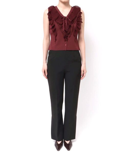 LAGUNAMOON（ラグナムーン）の「メッシュフリルノースリニットプルオーバー（ニット/セーター・レディース・ブラック/アイボリー/ボルドー・FREE）」の7枚目の写真