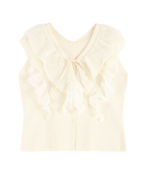 LAGUNAMOON（ラグナムーン）の「メッシュフリルノースリニットプルオーバー（ニット/セーター・レディース・ブラック/アイボリー/ボルドー・FREE）」の11枚目の写真