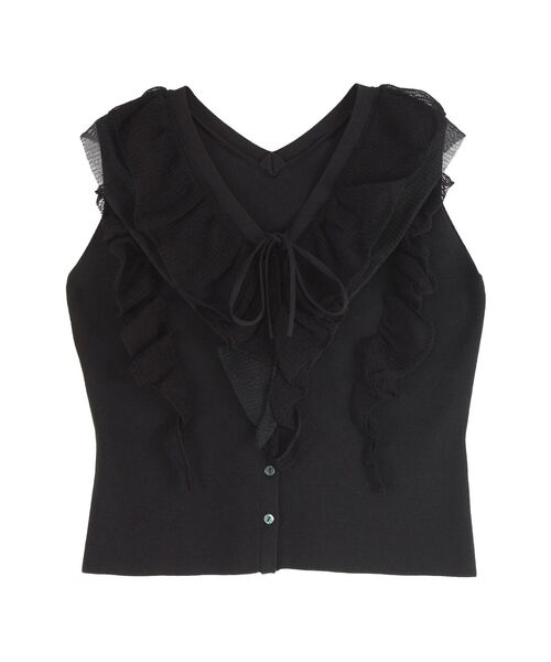 LAGUNAMOON（ラグナムーン）の「メッシュフリルノースリニットプルオーバー（ニット/セーター・レディース・ブラック/アイボリー/ボルドー・FREE）」の12枚目の写真