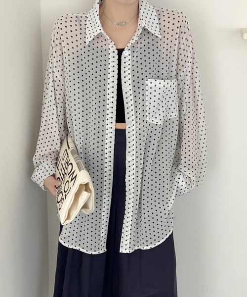DIAVEL(ディアベル)の「ドッド柄シアーシャツ(シャツ/ブラウス・レディース・ベージュ/ホワイト/レッド/ブラック・M)」の2枚目の写真