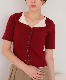 RED VALENTINO レッド ヴァレンティノ ウィング ジャガード クルーネック ショート丈 ニットセーター ブラック レディース LocoChica ショート丈Vネックニットカーディガン レッド