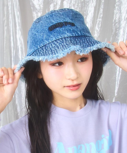 ANAP GｉRL（アナップガール）の「ANAP R+S (リラスポ) フリンジ バケット ハット（ハット・キッズ・ライトブルー/ブラック・FREE）」の5枚目の写真