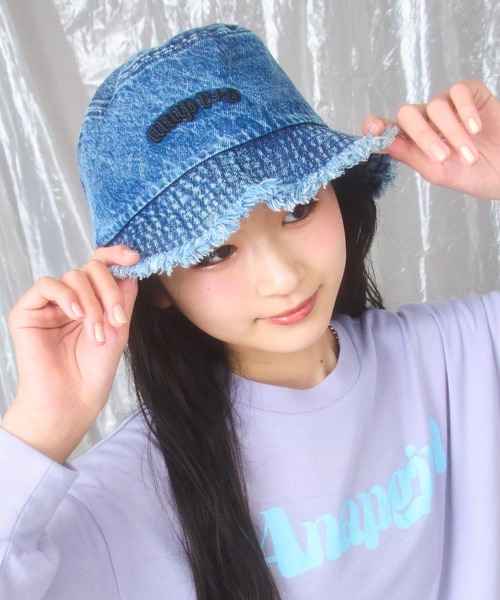 ANAP GｉRL（アナップガール）の「ANAP R+S (リラスポ) フリンジ バケット ハット（ハット・キッズ・ライトブルー/ブラック・FREE）」の6枚目の写真