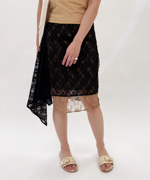 EDIT. FOR LULU（エディットフォールル）の「【Anggae/アンゲ】LAYERED LACE SKIRT（スカート・レディース・ネイビー/ブラック・SMALL）」の9枚目の写真