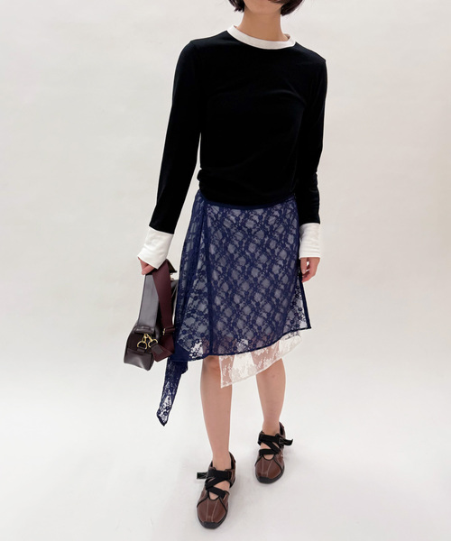 EDIT. FOR LULU（エディットフォールル）の「【Anggae/アンゲ】LAYERED LACE SKIRT（スカート・レディース・ネイビー/ブラック・SMALL）」の11枚目の写真