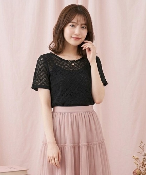 DIP IN CHOCOLATE（ディップインチョコレート）の「レースTシャツ【DIP IN CHOCOLATE】（Tシャツ/カットソー・レディース・ホワイト/ブラック・F）」の2枚目の写真