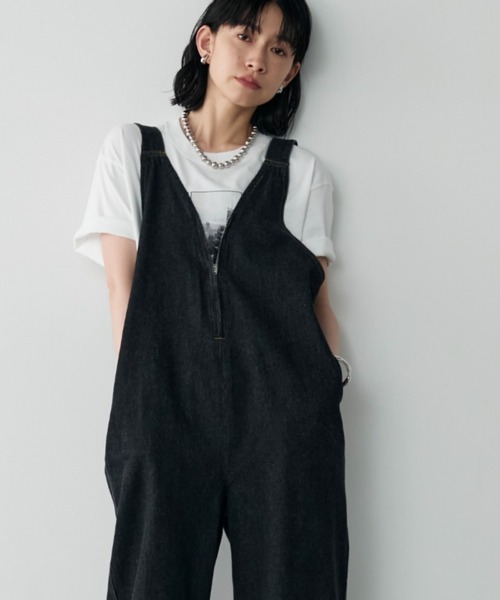 美品『ハラダマニア』ベロア マルシェベルベット オーバーオール L ネイビー セール】フロントZIPサロペット（サロペット/オーバーオール