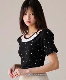 .KOM（ドットコム）の「A'GEM/9 × .kom 『.KOMZ/ドットケーオーエムゼット』 レーストリム クロップドトップス（Tシャツ/カットソー・レディース）」
