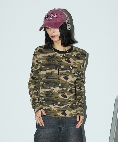 セール】カモフラージュ襟配色プルオーバーロンT（Tシャツ/カットソー