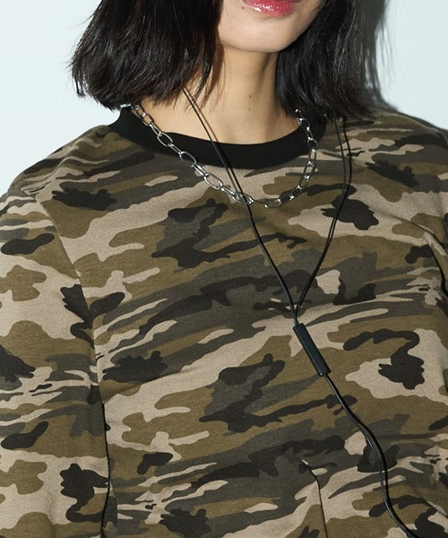 セール】カモフラージュ襟配色プルオーバーロンT（Tシャツ/カットソー