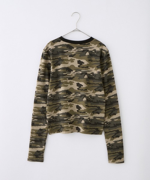 セール】カモフラージュ襟配色プルオーバーロンT（Tシャツ/カットソー