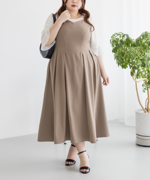 CLETTE(クレット)の「ハートネックジャンスカワンピース(ワンピース・レディース・ブラック/ベージュ/グレー・LL/3L/4L)」の1枚目の写真